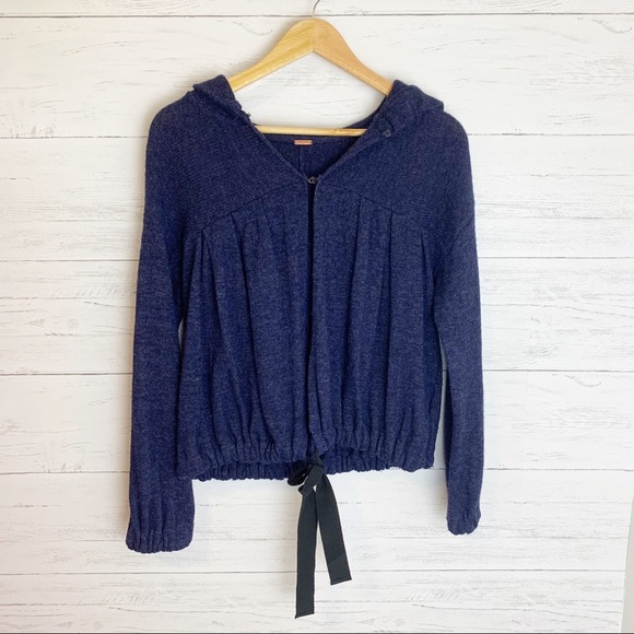 Free People Hooded Open Cardigan Ribbon Tie Hem